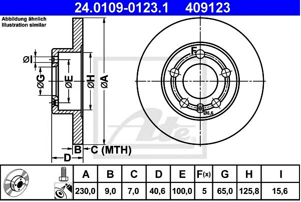 Disk zadnji 230 X 0,9 5 Rupa  Golf 4 1998- ATE - 24.0109-0123.1 - 1J0615601-C - 24.0109-0123.1